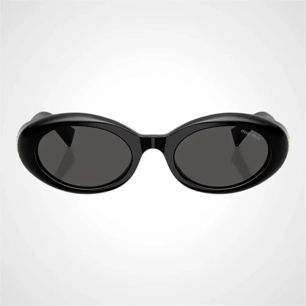 New MIU MIU Sunglasses Black Oval Womens Reverie Gold Grey Lens